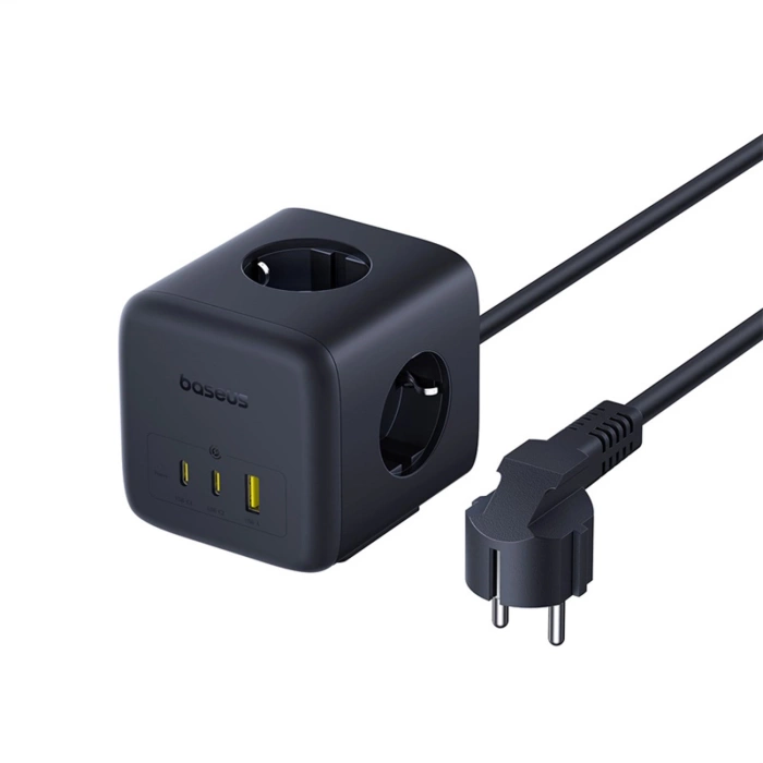 Listwa zasilająca Baseus EnerFill FA11 67W kostka USB-A + USB-C + 3 x gniazdo EU 1,5m - czarna