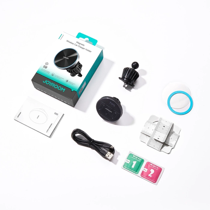 Joyroom magnetyczny uchwyt samochodowy bezprzewodowa ładowarka 15W na kratkę wentylacyjną nawiew czarna (JR-ZS240)