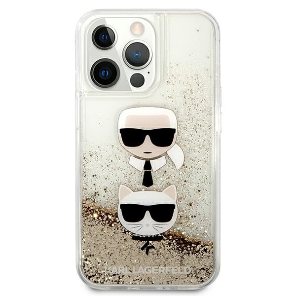 Etui KARL LAGERFELD Apple iPhone 13 Pro Max Liquid Glitter Karl&Choupette Head Złoty Hardcase