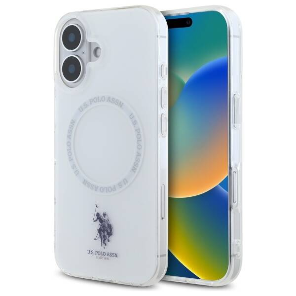 Etui US Polo iPhone 16 6.1" biały/white IML Ring MagSafe