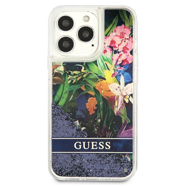 Etui GUESS Apple iPhone 13 13 Pro Flower Liquid Glitter Niebieski Hardcase