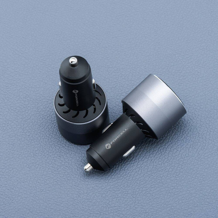 Ładowarka samochodowa Forcell F-Energy Alu 2 x USB C + USB A QC4.0 PD SFC2.0 3A 85W szara