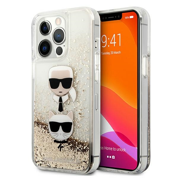 Etui KARL LAGERFELD Apple iPhone 13 Pro Max Liquid Glitter Karl&Choupette Head Złoty Hardcase