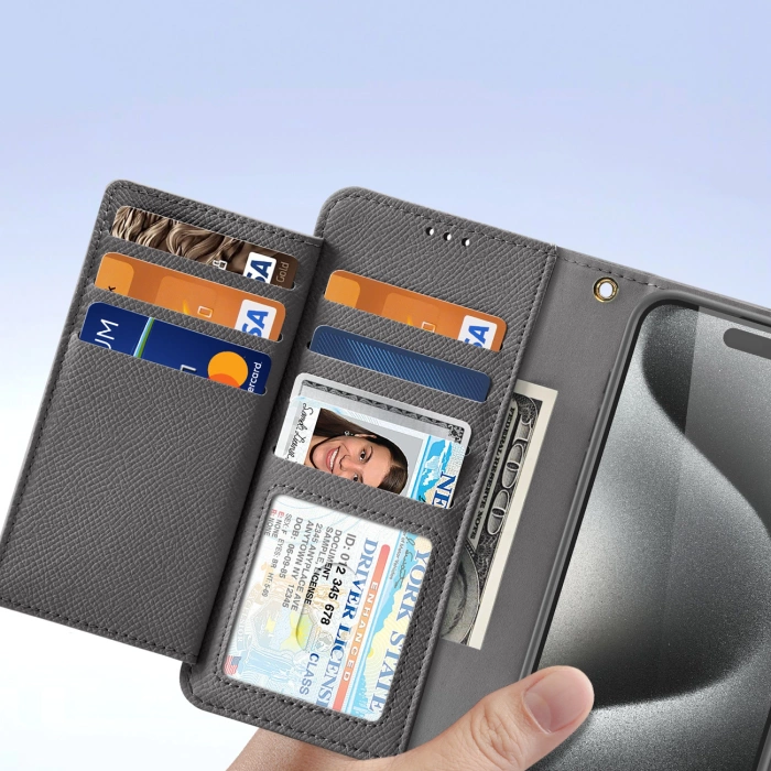 Etui skórzane Dux Ducis Lawa na iPhone 15 Pro - szare