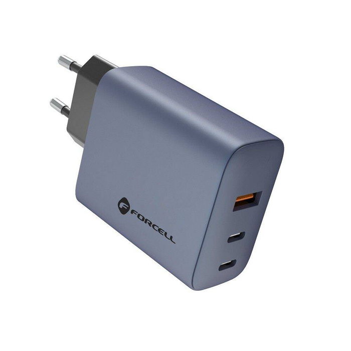 Ładowarka sieciowa do telefonu Forcell F-Energy GaN 2 x USB C + USB A QC4.0 PD 4A 65W VT-42B szara