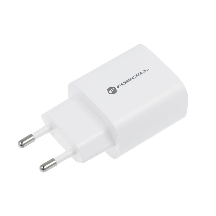 Ładowarka sieciowa do telefonu Forcell F-Energy USB C + USB A QC4.0 PD 3A 30W TFK-TC-30WPD biała