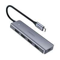 Ugreen rozdzielacz HUB USB Typ C - 4x USB 3.2 Gen 1 z portem zasilania USB Typ C szary (CM219 70336)
