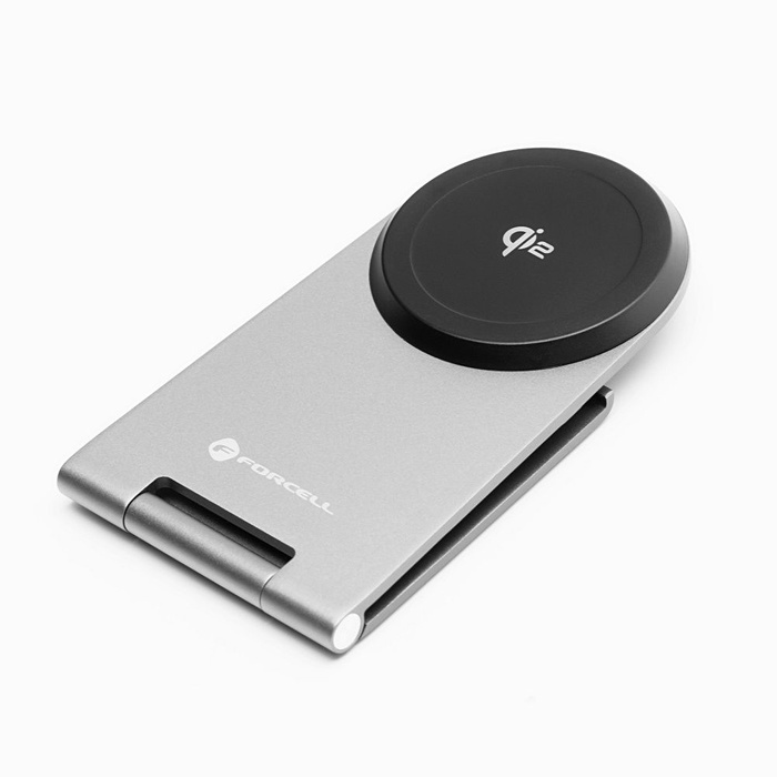 Ładowarka indukcyjna Forcell F-Energy Flip Charge USB C Qi2 15W zgodna z MagSafe srebrna 0INT