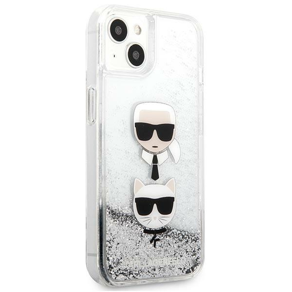 Etui KARL LAGERFELD Apple iPhone 13 Mini Liquid Glitter Karl&Choupette Head Srebrny Hardcase