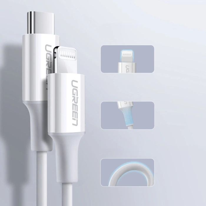 Kabel Ugreen US171 Lightning - USB-C MFi PD 20W 3A 480Mb/s 0,5m - biały