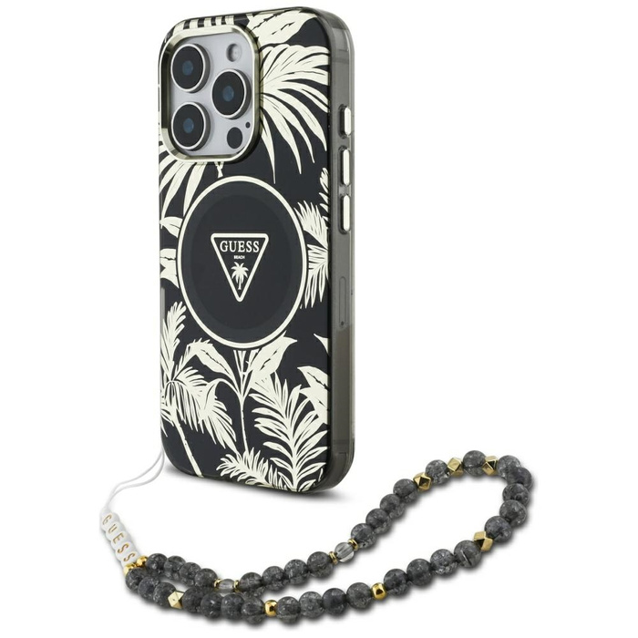 Etui Guess Palm Trees Triangle Pearl      Strap MagSafe do iPhone 16  Pro czarny
