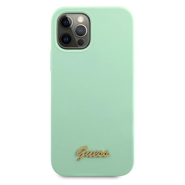 Etui GUESS Apple iPhone 12 12 Pro Metal Logo Script Zielony Hardcase
