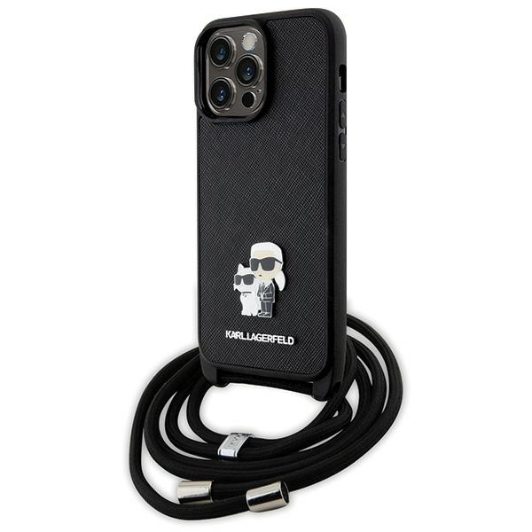 Etui Karl Lagerfeld KLHCP14XSAKCPSK iPhone 14 Pro Max 6.7" hardcase czarny/black Crossbody Saffiano Metal Pin Karl & Choupette Case
