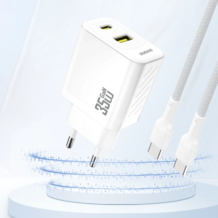 Ładowarka sieciowa Dudao A27 MaxC 35W GaN + kabel USB-C - biała