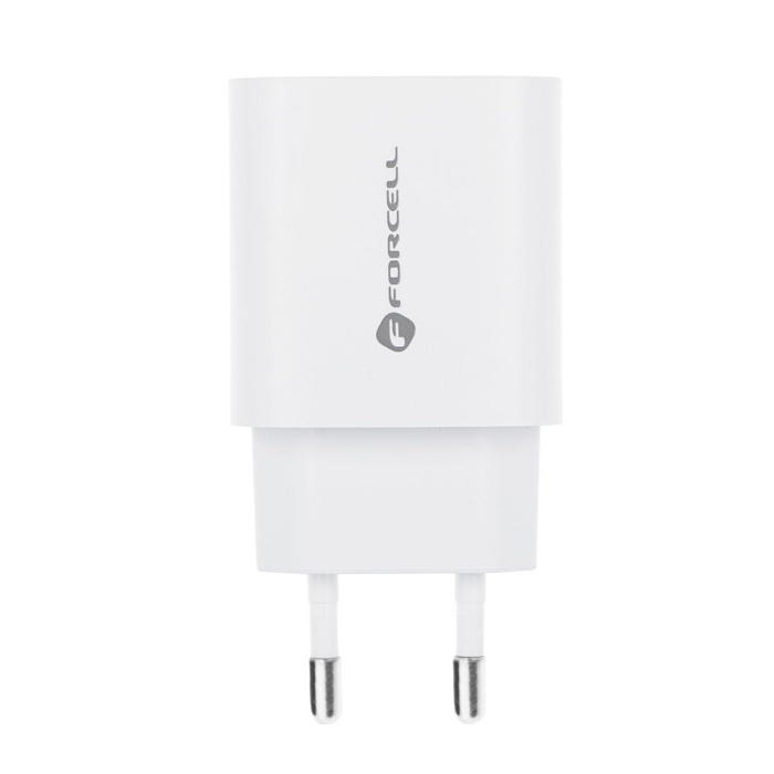 Ładowarka sieciowa do telefonu Forcell F-Energy USB C + USB A QC4.0 PD 3A 30W TFK-TC-30WPD biała