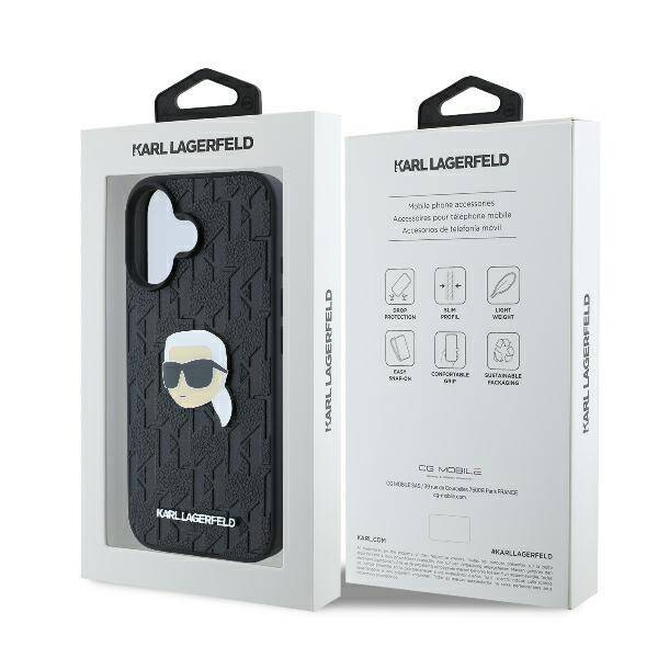 Etui Karl Lagerfeld iPhone 16 6.1" czarny/black hardcase Monogram Karl Head Pin