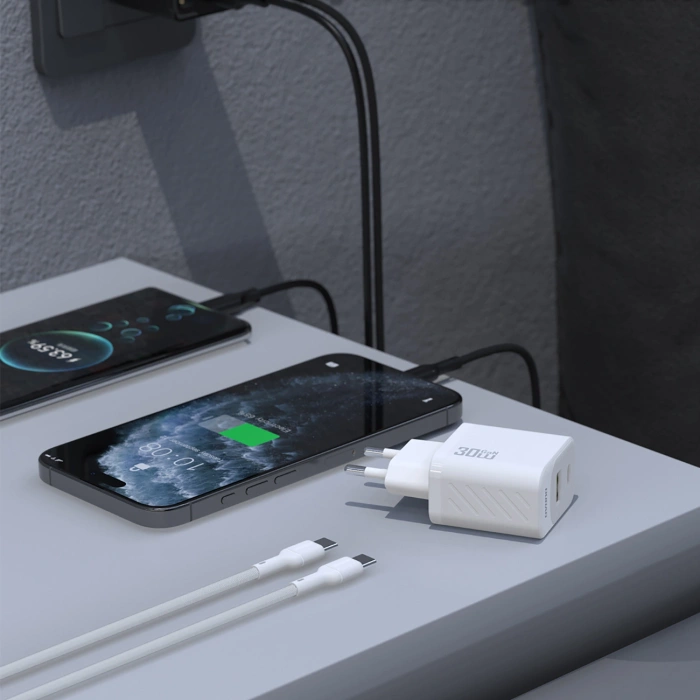 Ładowarka sieciowa Dudao A27TCEU PD 30W GaN USB-A USB-C z kablem USB-C - biała