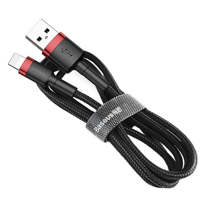 Baseus Cafule Cable wytrzymały nylonowy kabel przewód USB / Lightning QC3.0 2A 3M czarno-czerwony (CALKLF-R91)