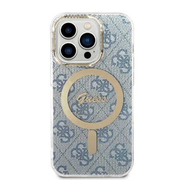 Zestaw Etui Guess Case+ Charger iPhone 14 Pro 6,1" niebieski/blue hard case 4G Print MagSafe