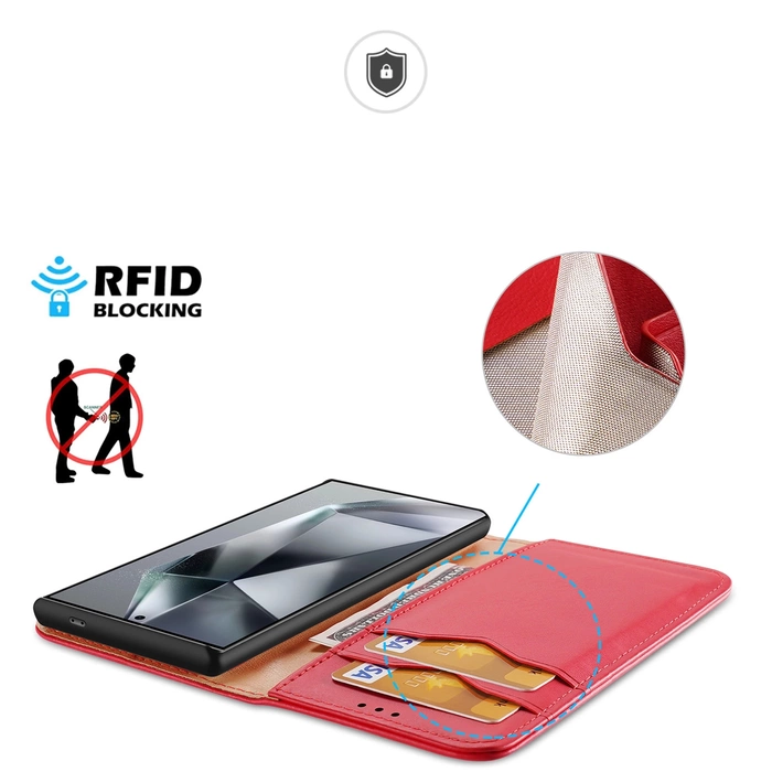 Etui Dux Ducis Hivo z klapką i blokadą RFID do Samsung Galaxy S24 Ultra - czerwone