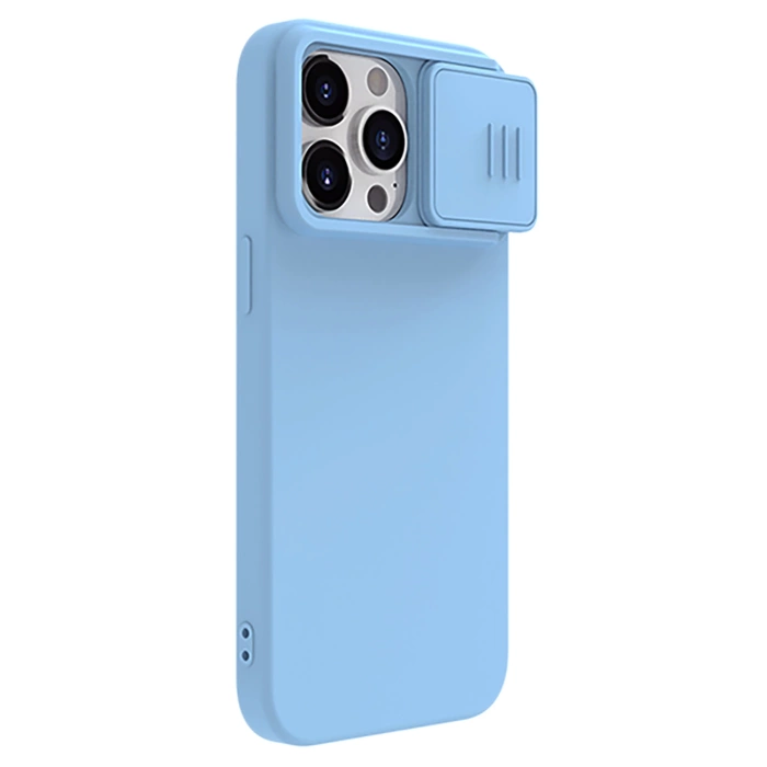 Silikonowe etui Nillkin CamShield Silky Silicone Case do iPhone 15 Pro z osłoną na aparat - niebieski