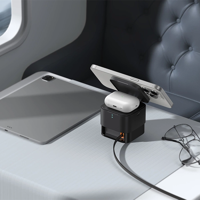 Ładowarka indukcyjna Baseus MagPro 3w1 25W z MagSafe do telefonu i smartwatcha Czarna