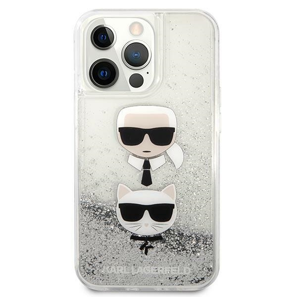 Etui KARL LAGERFELD Apple iPhone 13 Pro Max Liquid Glitter Karl&Choupette Head Srebrny Hardcase