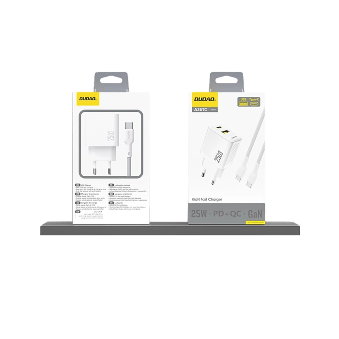 Ładowarka Dudao A26T GaN 25W USB-A, USB-C - biała