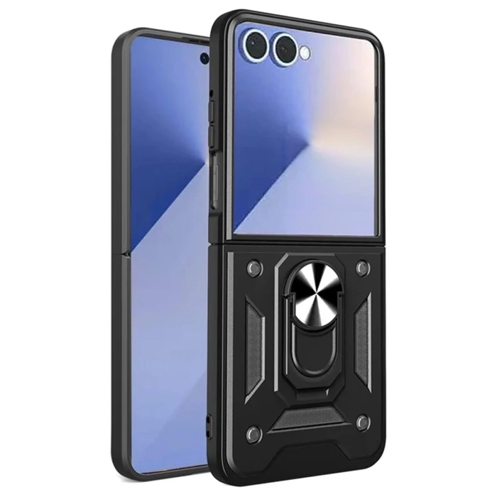 Pancerne etui Hybrid Armor Camshield z podstawką i osłoną aparatu na Samsung Galaxy Z Fold 7 - czarne