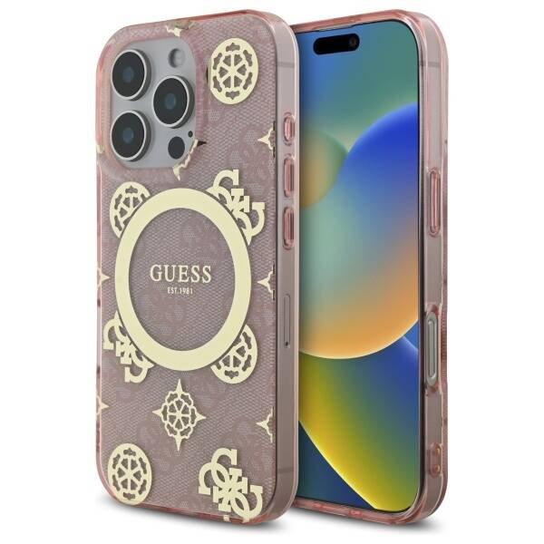 Etui Guess iPhone 16 Pro Max  6.9" różowy/pink hardcase IML Peony On 4G Background MagSafe