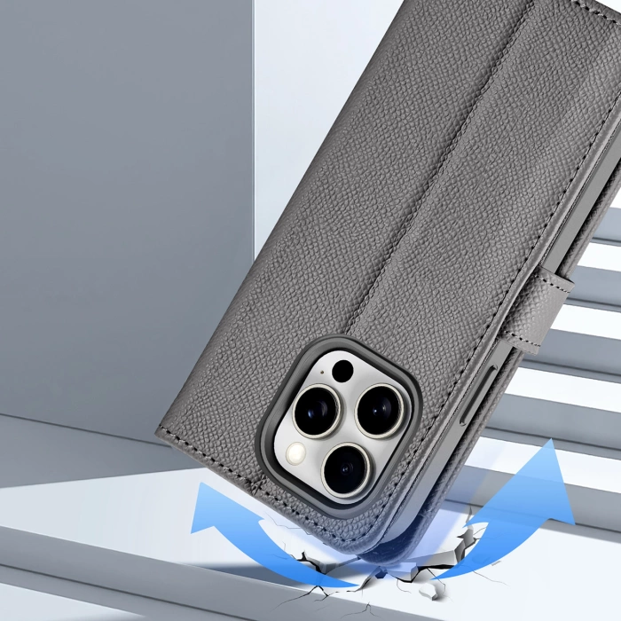 Etui skórzane Dux Ducis Lawa na iPhone 15 Pro Max - szare