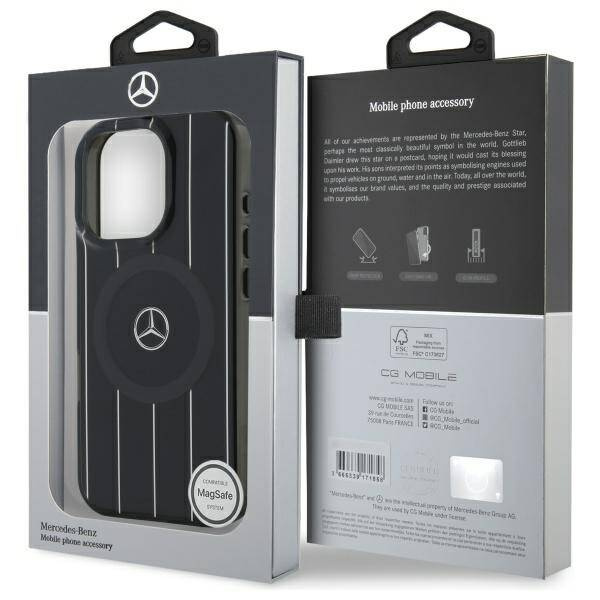 Etui Mercedes iPhone 16 Pro Max 6.9" czarny/black hardcase MB Double Layer Crossed Lines MagSafe