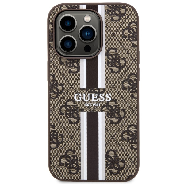 Etui Guess GUHMP14LP4RPSW iPhone 14 Pro 6.1" brązowy/brown hardcase 4G Printed Stripes MagSafe Case