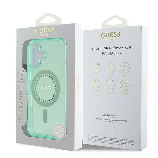 Etui Guess iPhone 16 Plus 6.7" zielony/green hardcase IML Rhinestones MagSafe
