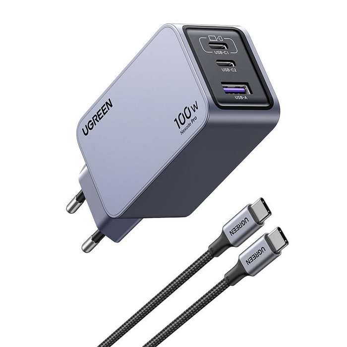 Ładowarka sieciowa  25874 Ugreen Nexode Pro 100W, GaN, USB + 2x USB-C (szara)