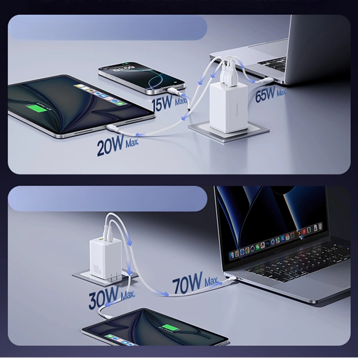 Ładowarka sieciowa Baseus EnerFill FE11 2 x USB-C / USB-A 100W - biała