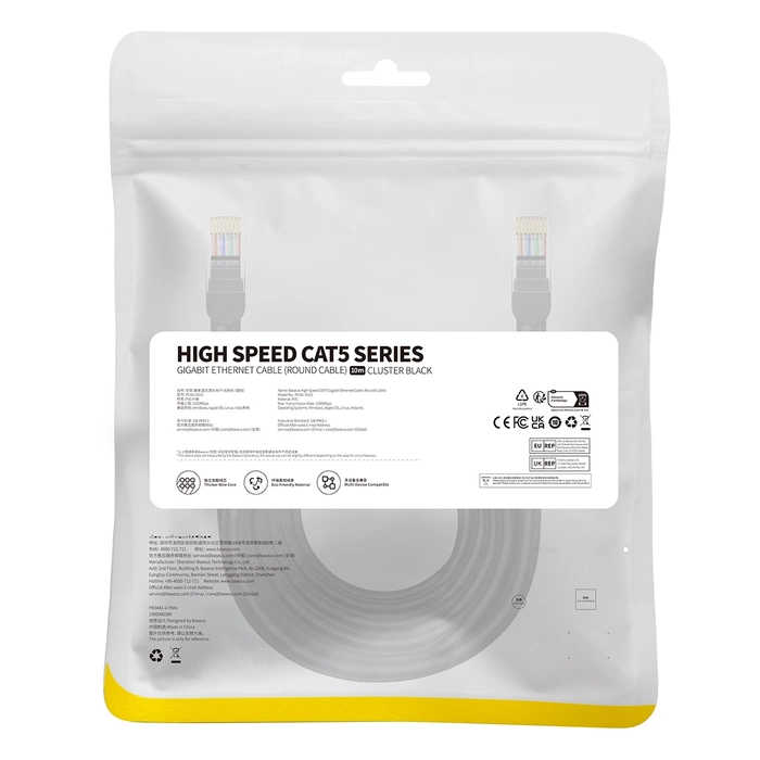 Kabel sieciowy Baseus Ethernet CAT5, 10m (czarny)