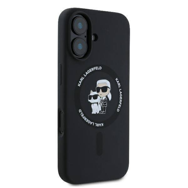 Etui Karl Lagerfeld iPhone 16 Plus 6.7" czarny/black hardcase Silicone Karl&Choupette Heads Ring MagSafe