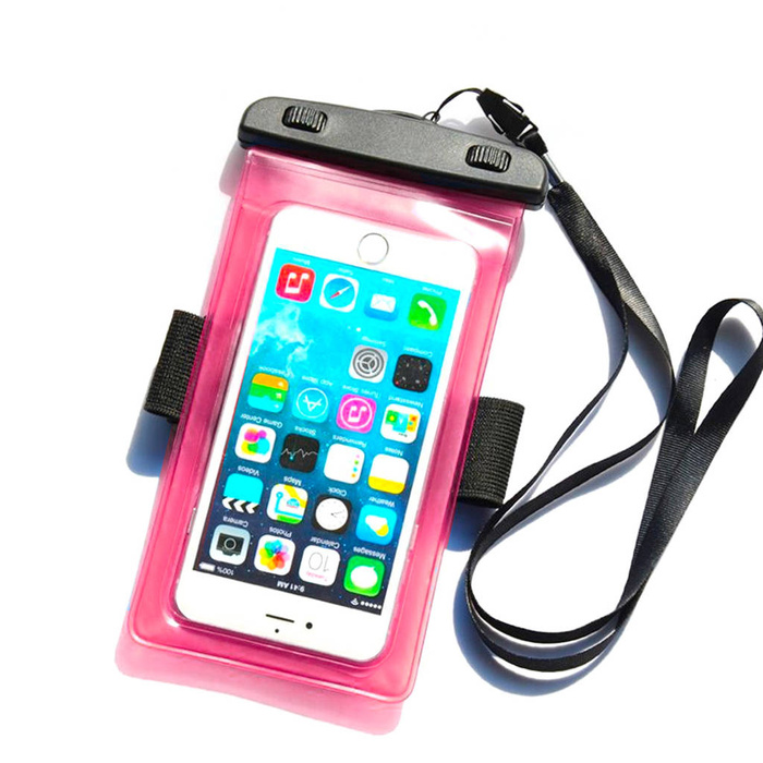 Wodoodporne etui z opaską do telefonu PVC - różowe