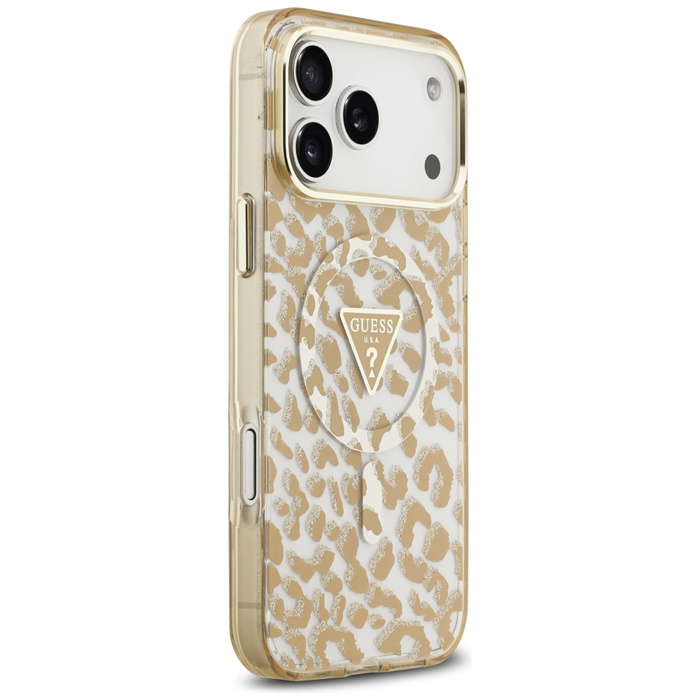 Etui Guess Leopard Glitter MagSafe do    iPhone 17 Pro Max brązowy