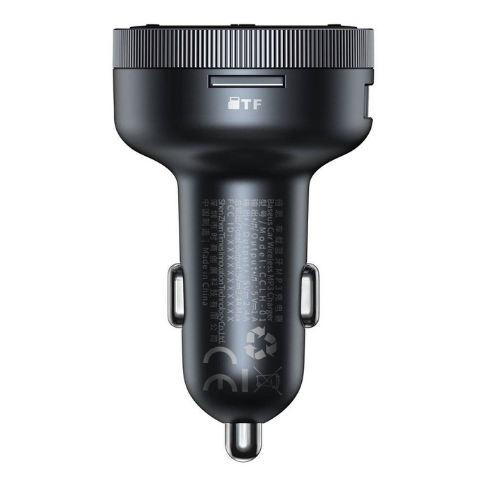 Baseus Enjoy transmiter FM ładowarka samochodowa LED 2x USB / 3,5mm jack bezprzewodowy odtwarzacz MP3 Bluetooth 5.0 3.4A czarny (CCLH-01)