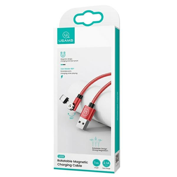 Kabel Pleciony Magnetyczny USAMS MicroUSB 2.1A Fast Charge 1m Regulowany Kąt U59 SJ474USB02 US-SJ474 Czerwony