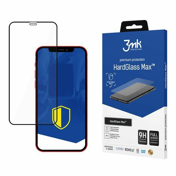 Szkło Hartowane 3MK Apple iPhone 12 12 Pro 6,1 FullScreen Czarny HardGlass Max