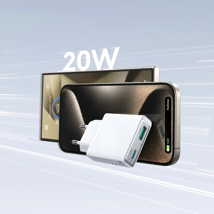 Ładowarka sieciowa Joyroom JR-TCF14 20W USB-A USB-C supercienka - biała