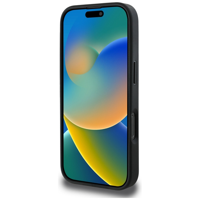 Etui Guess Grained Hot Stamp Peony       Triangle Logo MagSafe do iPhone 16 Pro czarny