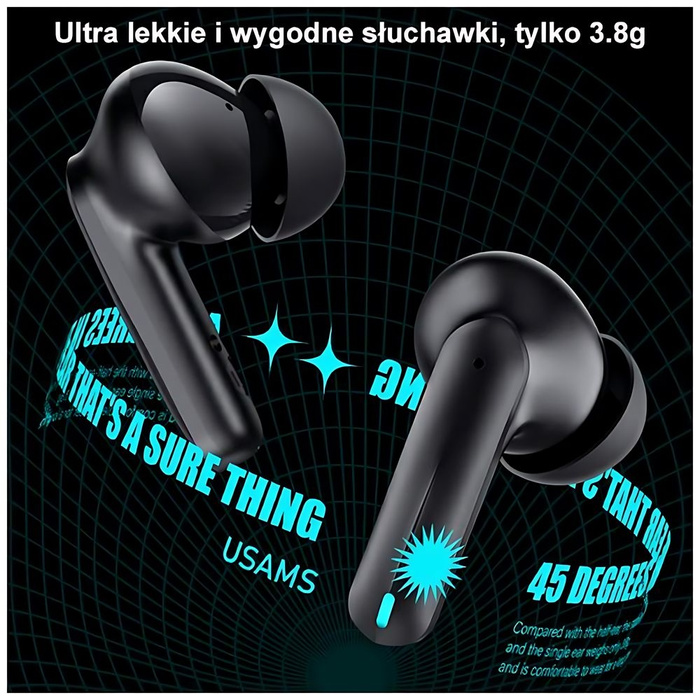 USAMS Słuchawki Bluetooth 5.3 TWS XJ13 series Gaming Earbuds bezprzewodowe czarny/black BHUXJ01 (US-XJ13)