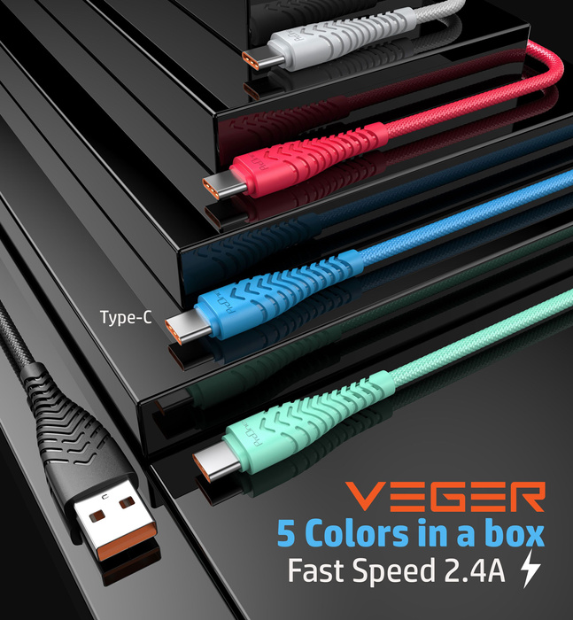 VEGER kabel USB A do Typ C 2,4A V104 1,2 m czarny