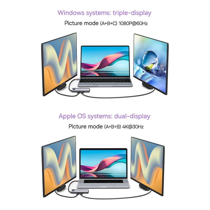 [PO ZWROCIE] Baseus Metal Gleam Series stacja dokująca HUB 8 w 1 USB Typ C - 2 x HDMI /  3 x USB 3.2 Gen. 1 / 1 x Power Delivery / 1 x czytnik kart SD / 1 x czytnik kart TF szary (WKWG050113)