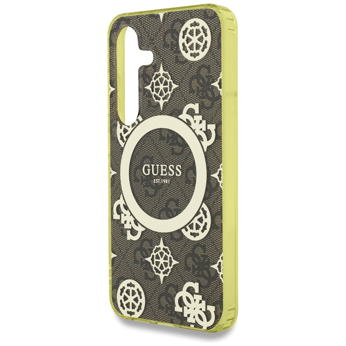 Etui Guess 4G Background Gold             Electroplated Peony Pattern MagSafe do Samsung Galaxy S25 brązowy