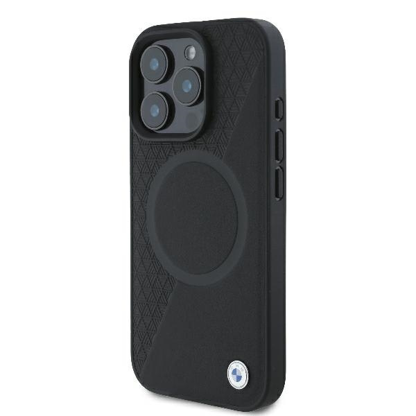 Etui BMW iPhone 16 Pro 6.3" czarny/black hardcase Sign Leather Half Textured And Circle MagSafe